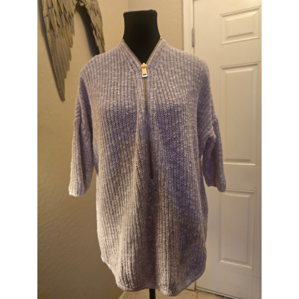 Express Womens 100% Cotton Marled Purple Quarter Zip Ribbed Knit Sweater Small
